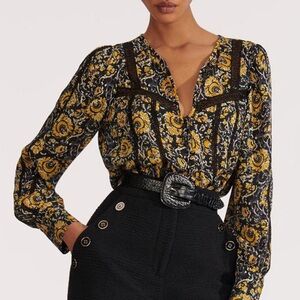 Veronica Beard, silk floral long sleeve blouse